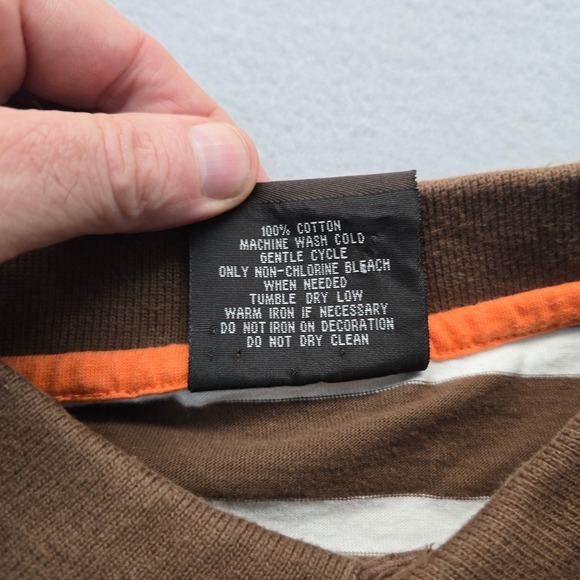 VTG Southpole Mens Striped Polo Shirt Brown Orange Green White Cotton Large Y2K - Picture 4 of 8